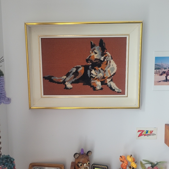 Vintage Other - Vintage German Shepherd framed needlepoint art